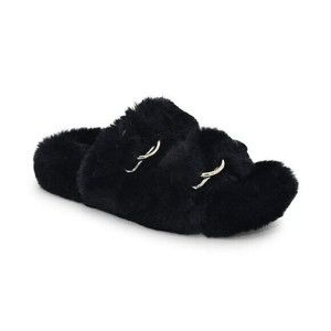 J/Slides Urban Sport Women Black  Faux Fur Double Strap Bree Slide Slipper 8